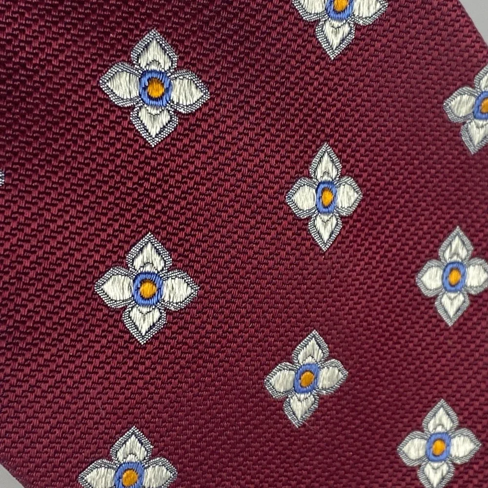 JOS A BANK Silk Neck Tie Mens‎ Burgundy Floral Jacquard Executive Classic 58x3.5